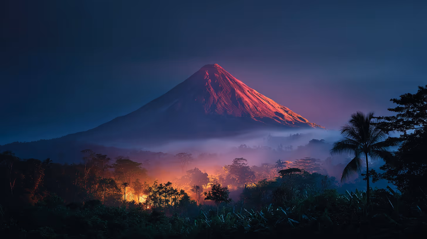Nighttime Lava Flows and Hot Springs at Arenal Volcano, Costa Rica
