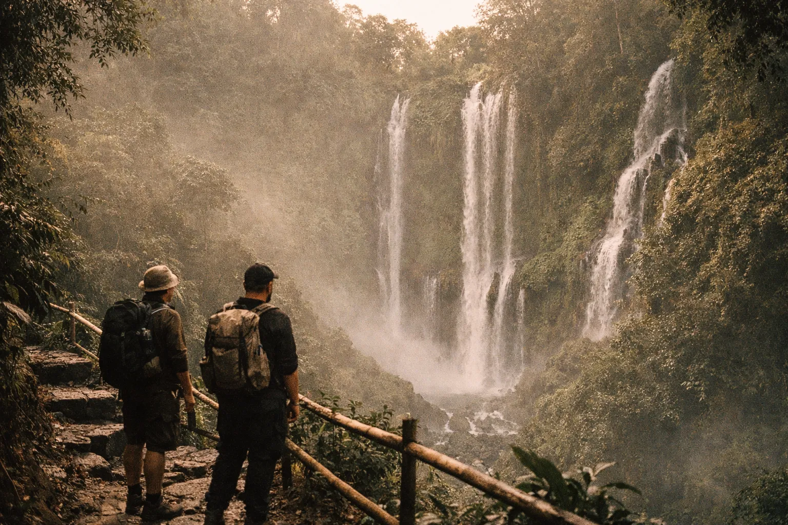 View along a jungle trail toward Sekumpul waterfall cluster in North Bali, morning mist