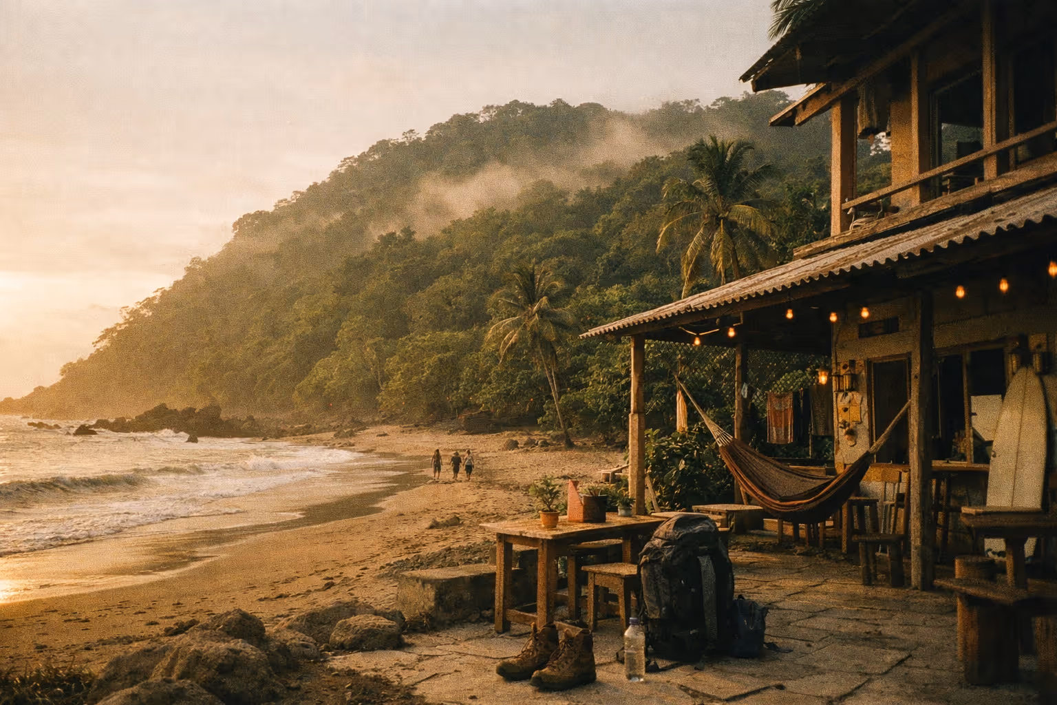 Costa Rica on a budget: golden-hour coast, rainforest, and backpacker-friendly scenes