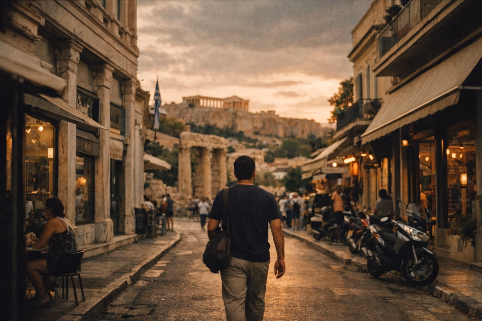 Greece's urban gems: a cityscape collage blending ancient ruins with modern streets