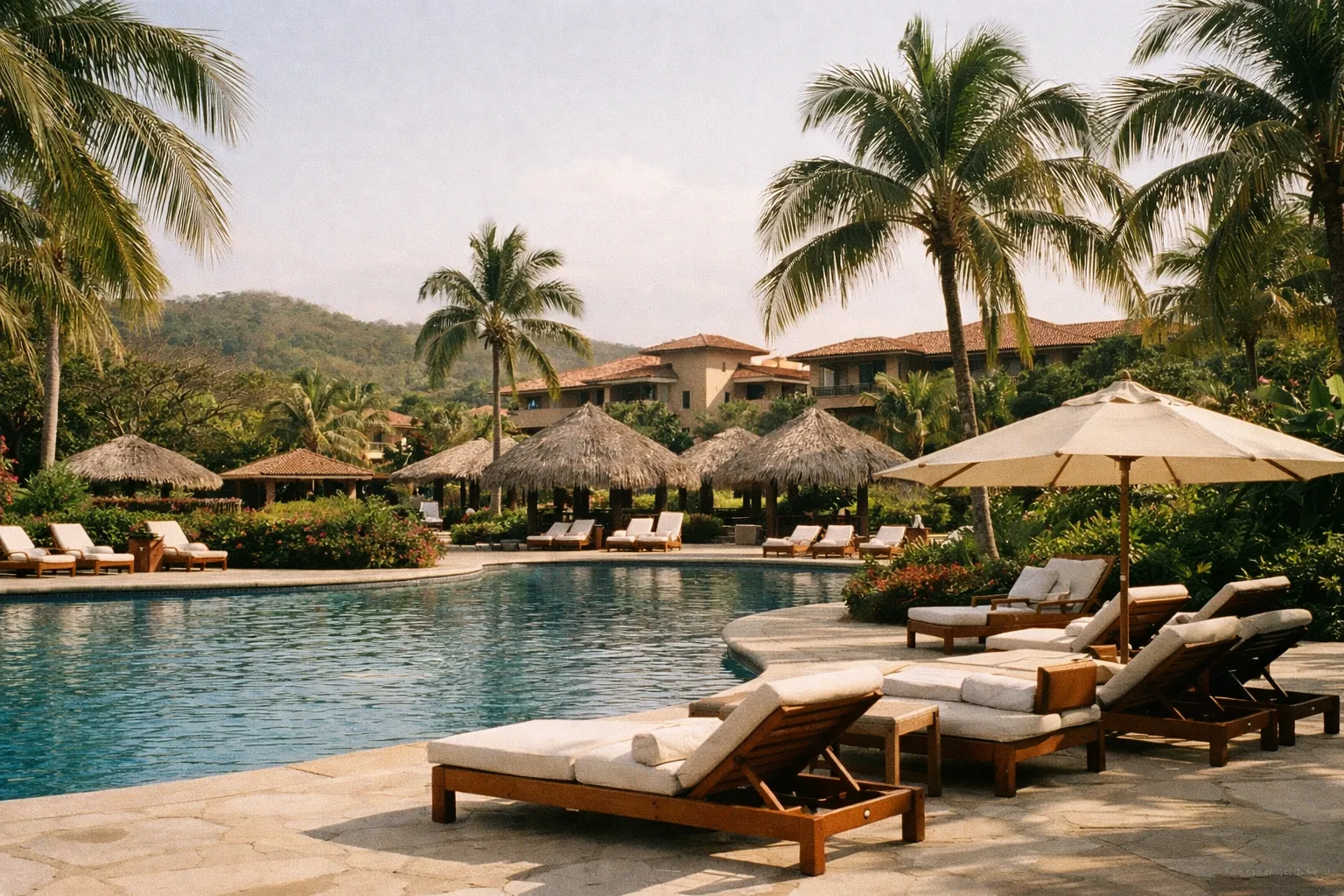 Pool area at Westin Playa Conchal with palm trees and calm water