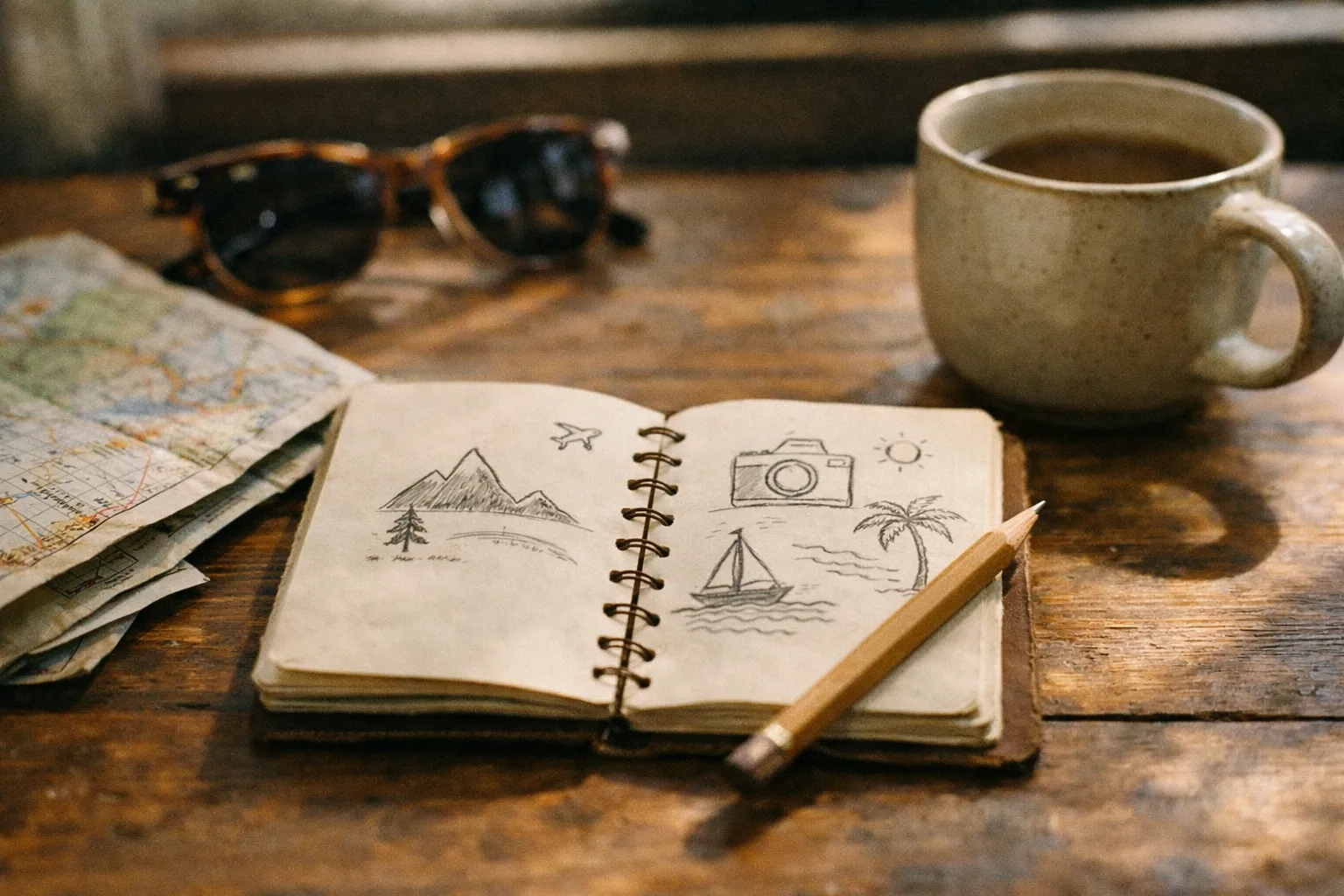 Travel planning objects on a wooden table for booking a luxury Costa Rica trip