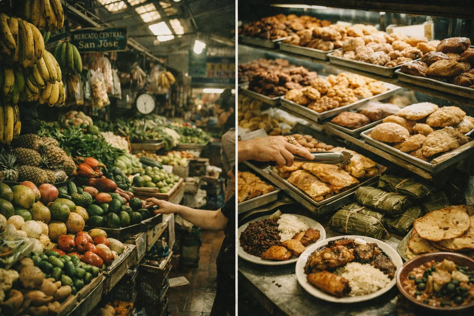 Inside San Jose Central Market with colorful stalls and fresh produce