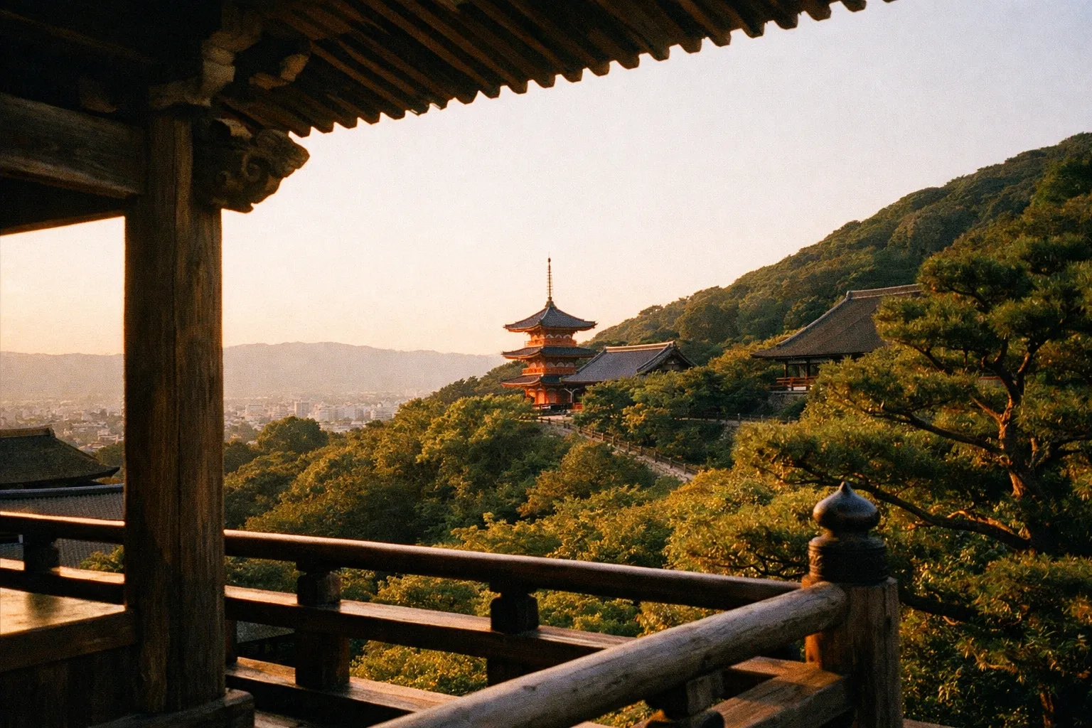 Kiyomizu-dera veranda with hillside view