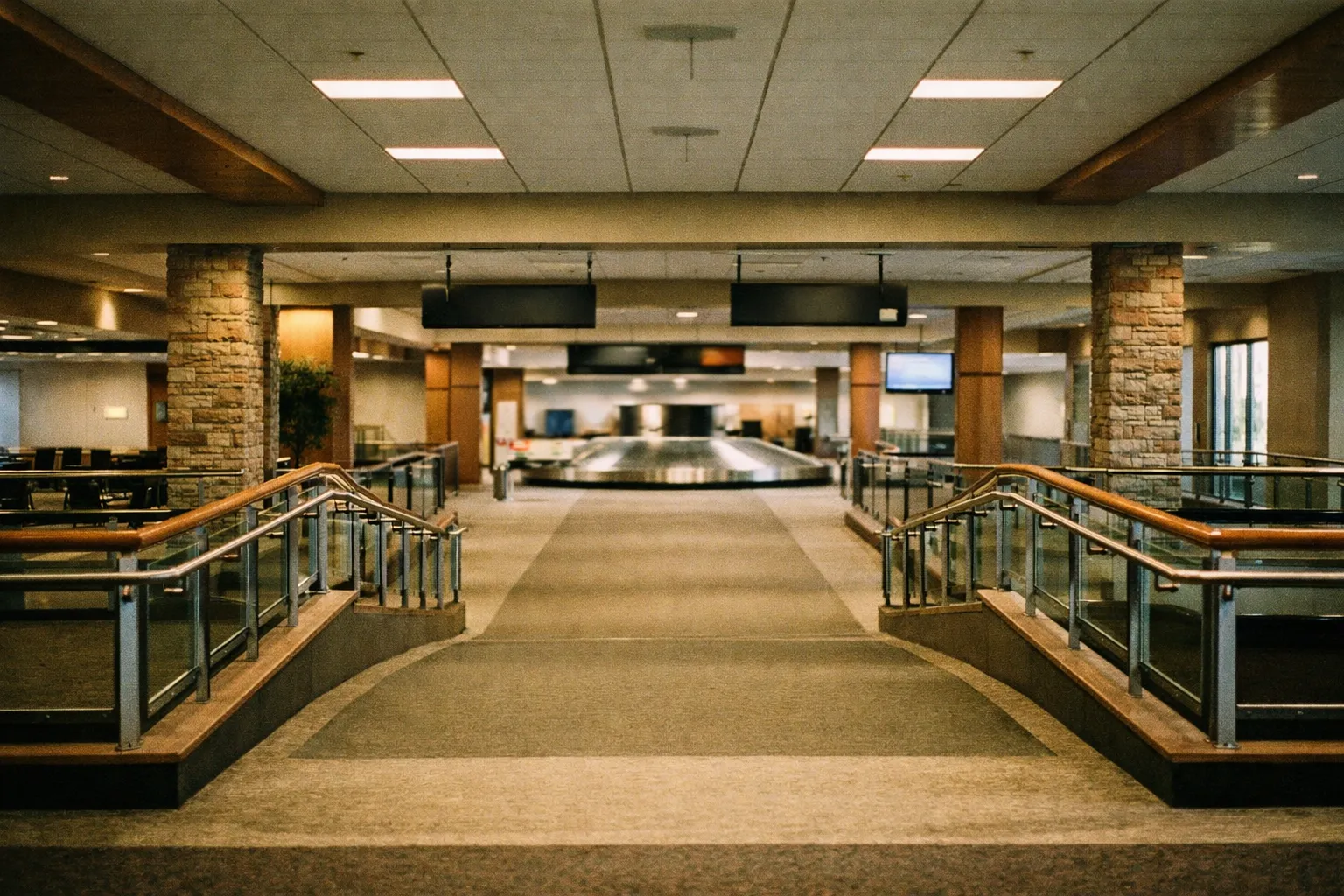 Interior view of COS terminal concourse with arrivals area